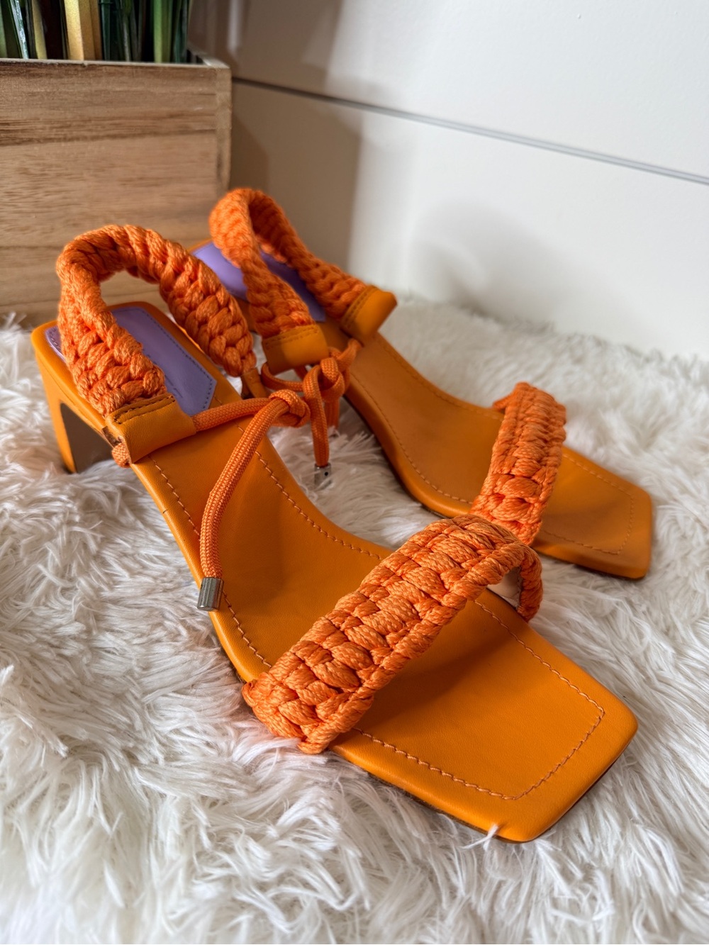 Schutz Blair Braided Rope Ankle Tie Colorful Heel Sandals Orange Size 8.5 - Picture 5 of 9